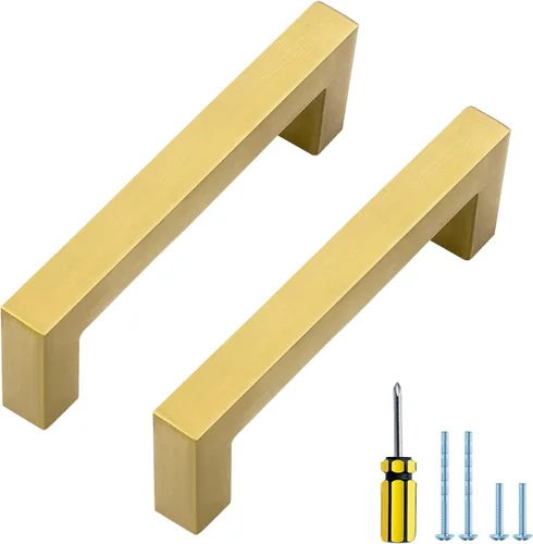 Miniatura 31 de Ravinte Paquete de 5 tiradores dorados de latón brusehed de 3 pulgadas para gabinetes de cocina, herrajes de cocina cuadrados dorados para gabinete