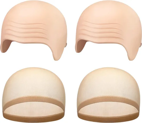 Miniatura 10 de WILLBOND 4 piezas de gorras calvas de Halloween para maquillaje de látex calvo, gorra para cabeza, peluca, sombrero, accesorios de disfraz