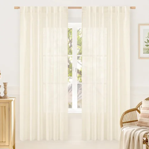 Miniatura 73 de LAMIT Cortinas de lino beige de 30 pulgadas de largo para ventanas pequeñas, cortinas semitransparentes filtrantes de luz, pestaña trasera