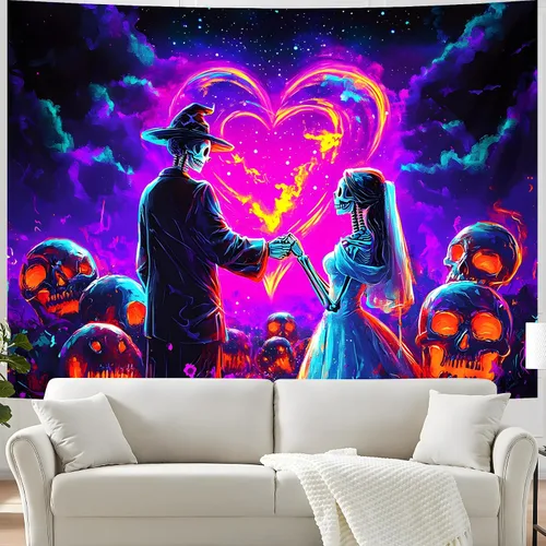 Miniatura 25 de BVBOX Tapiz de Halloween con luz negra, reactivo a los rayos UV que brilla en la oscuridad, póster de tapiz trippy con luz negra para sala de estar
