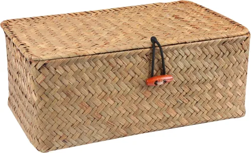 Miniatura 9 de Moosky Cestas de mimbre con tapa, cesta tejida a mano de pastos marinos para cestas de almacenamiento, cajas de regalo rectangulares para el hogar