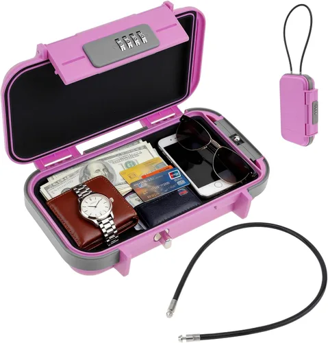 Miniatura 10 de Caja fuerte portátil, caja de seguridad combinada con código, caja de seguridad antirrobo impermeable con cadena extraíble para playa, dormitorio