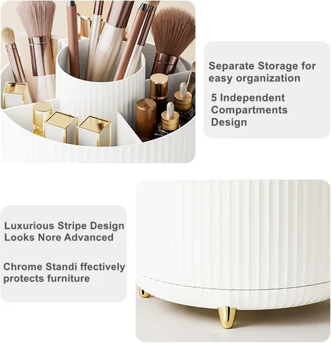 Miniatura 3 de Organizador de brochas de maquillaje giratorio de 360 grados, diseño desmontable, 5 ranuras, para cosméticos y lápices, organizador para escritorio