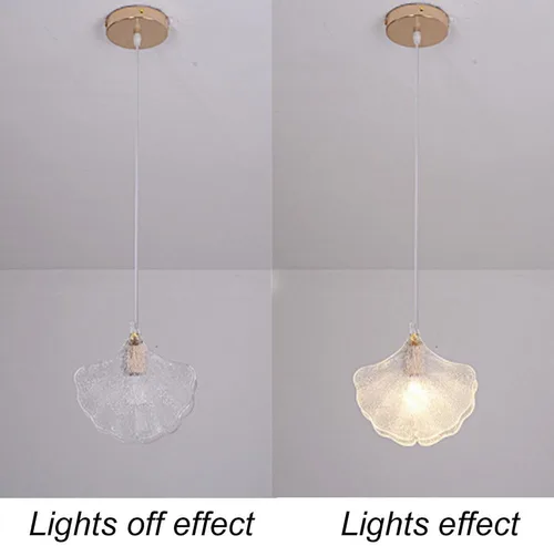 Miniatura 3 de Paquete de 2 luces colgantes de isla de cocina, moderna y creativa en forma de hoja de vidrio, lámpara colgante de cúpula de metal y cable ajustable