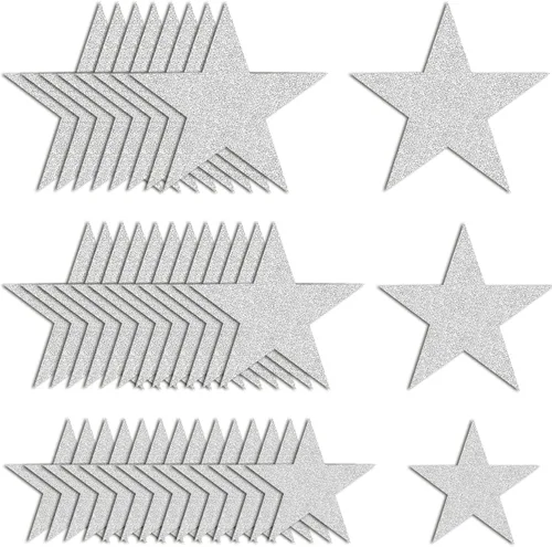 Miniatura 8 de 120 recortes dorados con purpurina de cinco estrellas, recortes de estrellas de papel para tablón de anuncios, estrellas, aula, pared, fiesta