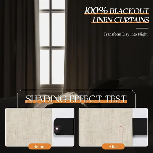 Miniatura 91 de Cream Linen Blackout Curtains 96 Length 2 Panels Set for Living Room Bedroom, 100% Black Out Thermal Insulated Linen Drapes, Room Darkening Grommet