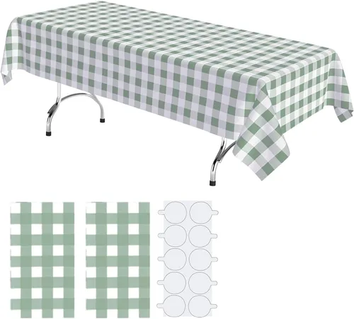 Miniatura 18 de Paquete de 2 manteles de plástico blanco, 108 x 54 pulgadas, manteles rectangulares desechables bohemios para bodas, pícnics y fiestas