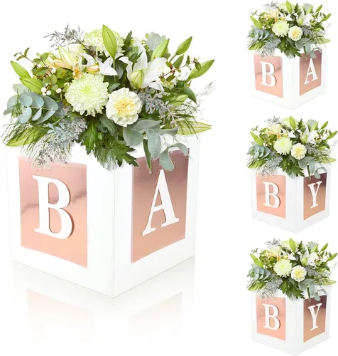Miniatura 8 de 4 Piezas Cajas de Flores para Baby Shower Centros de Mesa Decoración Dorada Bloque de Bebé Soporte Floral Centro de Mesa Baby In Bloom Revelación