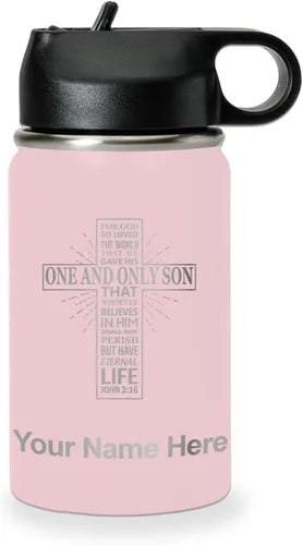 Miniatura 78 de LaserGram Botella de agua personalizada, versículo bíblico John 3-16, acero inoxidable de doble pared aislada al vacío con popote superior, regalo
