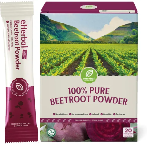 eHerbal - Paquete de polvo de raíz de remolacha liofilizado 100% puro a base de plantas, jugo de remolacha para presión arterial alta, refuerzo de