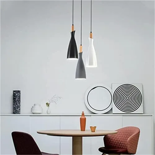 Miniatura 3 de Modern Wood Pendant Light Metal Shade Hanging Chandelier Adjustable Stylish Ceiling Fixture with E27 Socket for Kitchen Island Dining Room Bedside