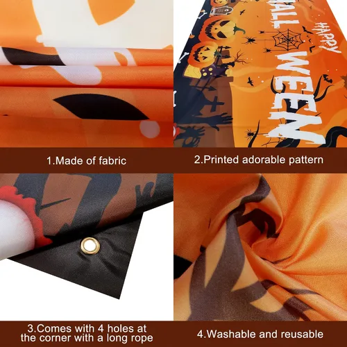 Miniatura 3 de KatchOn Pancarta extragrande de Feliz Halloween, 72 x 44 pulgadas, telón de fondo espeluznante, decoraciones de fiesta naranja y negro, pancarta
