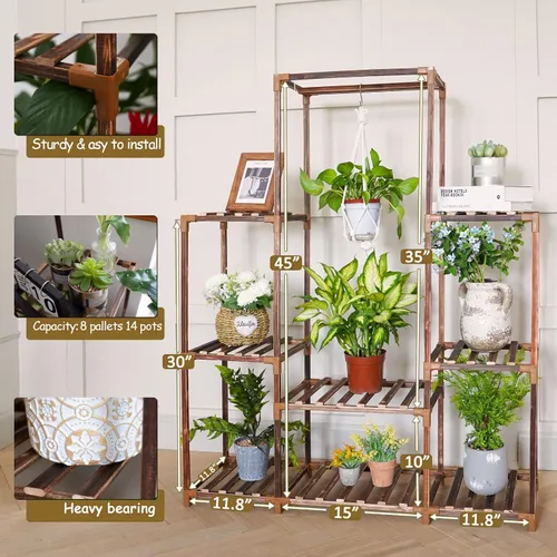 Miniatura 3 de Uneedem Soporte para plantas para interiores y exteriores, estante alto para múltiples plantas, 8 niveles, 12 macetas, estante grande de madera