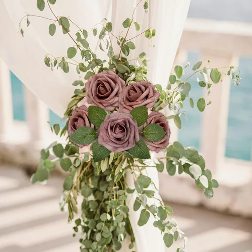 Miniatura 5 de Mocoosy 50 rosas artificiales, rosas polvorientas para decoraciones, rosas falsas de espuma de tacto real a granel con tallos, ramos de boda, Rosa