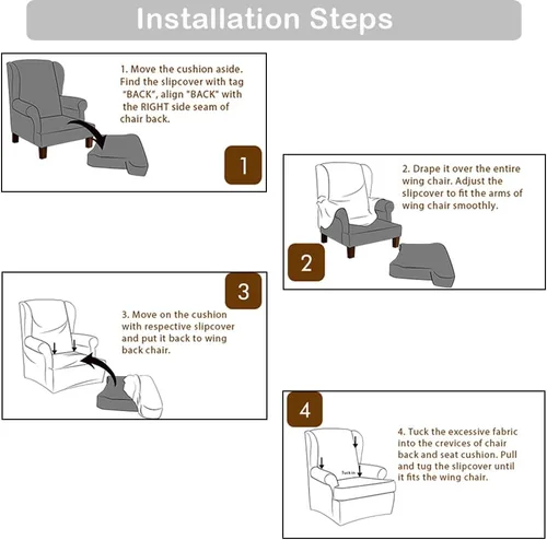 Miniatura 4 de MINGPINHUIUS - Fundas elásticas para silla con respaldo de ala, 2 piezas, fundas de tela jacquard para sofá, silla, protector de muebles para sala
