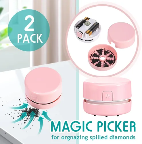 Miniatura 4 de Honoson 2 piezas de herramienta de pintura de diamante con taladro, recogedor más rápido para diamantes derramados, accesorios de pintura 5d, Rosa