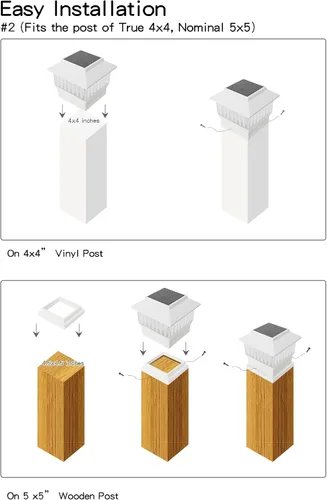 Miniatura 9 de Paquete de 4 luces solares para tapa de poste, modernas #2: se adapta a postes de vinilo de 4 x 4 y madera de 5 x 5 pulgadas, temperatura de 3