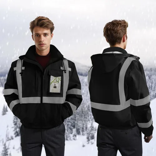 Miniatura 3 de Chaquetas de seguridad de alta visibilidad con bolsillos para hombres y mujeres, abrigos reflectantes de construcción para clima frío, impermeable