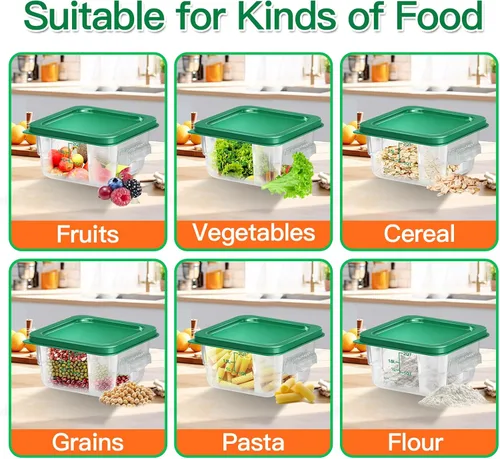 Miniatura 5 de 6 piezas recipientes de almacenamiento de alimentos de 2 cuartos con tapa, recipientes de almacenamiento comercial cuadrados transparentes con asa