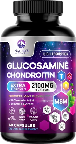 Glucosamina condroitina, MSM y cúrcuma – Suplemento de apoyo articular extra fuerte con 1500 mg de sulfato de glucosamina por porción – para