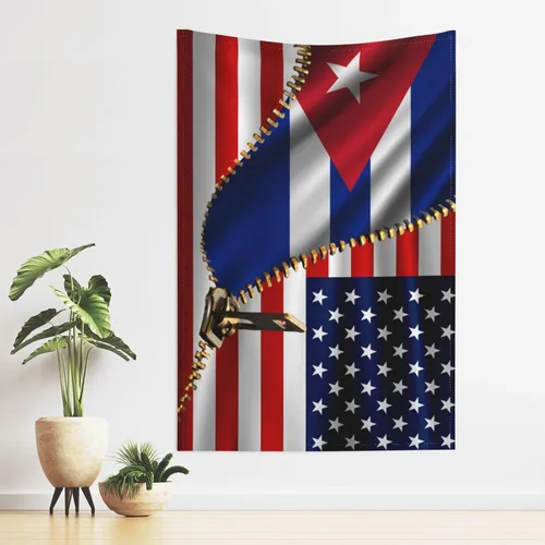 Miniatura 3 de Tapiz de bandera estadounidense y bandera cubana de Cuba, 60 x 40 pulgadas, divertido tapiz estético, arte de pared para dormitorio, sala de estar