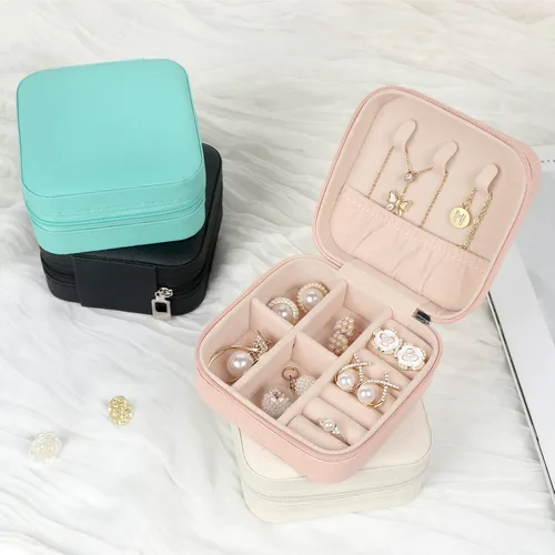 Miniatura 7 de MFXIP Estuche de Joyería de Viaje Pequeño Caja de Joyas Organizador de Joyas Estuche de Almacenamiento Portátil de Cuero PU Mini Estuche de Viaje