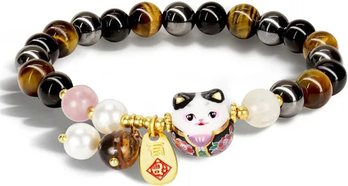 Miniatura 7 de Pulsera de gato de la suerte Feng Shui, joyería de buena suerte para mujer, protección de riqueza y fortuna, pulseras de cristal de piedras