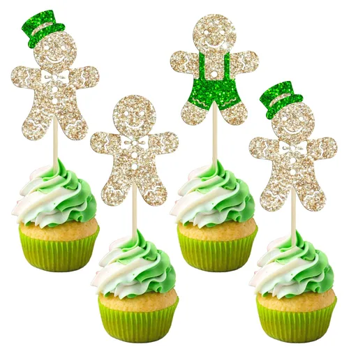 Miniatura 23 de Gyufise 24 piezas Adornos para cupcakes de jengibre de Navidad con purpurina, adornos para cupcakes de jengibre para revelar el género, púas