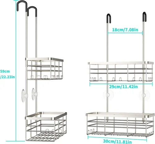 Miniatura 7 de HapiRm Organizador de ducha colgante - Organizador de ducha sin perforaciones con ganchos, estantes de baño de acero inoxidable 304 a prueba