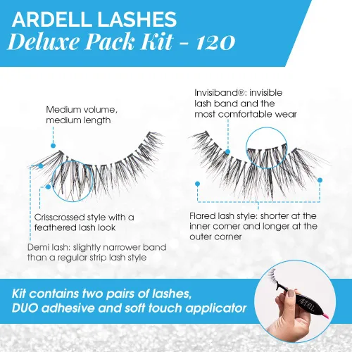 Miniatura 3 de Ardell Paquete Deluxe de pestañas postizas, #120 Demi, color negro, aspecto natural ligero, pestañas de tira con doble adhesivo y aplicador, 2 pares