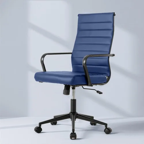 Miniatura 13 de Okeysen Silla de escritorio de oficina de cuero, sillas de sala de conferencias, silla ejecutiva acanalada, silla giratoria ergonómica de altura