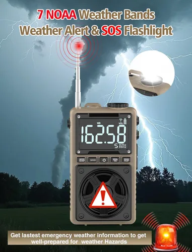 Miniatura 8 de Radio de onda corta Bluetooth AM FM con alerta meteorológica NOAA, radio de bolsillo portátil recargable de 1250 mAh con la mejor recepción, altavoz