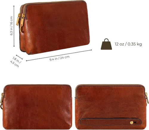 Miniatura 4 de Time Resistance Bolso de mano de cuero para hombre - Bolsa organizadora para hombres - Bolso de muñeca - Maletín hecho a mano en Italia - Caja