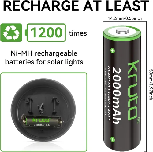 Miniatura 4 de NiMH - Baterías AA recargables, 2000 mAh, 1.2 V, NiMH de alta capacidad, doble AA para luces solares al aire libre, recarga hasta 1200 veces