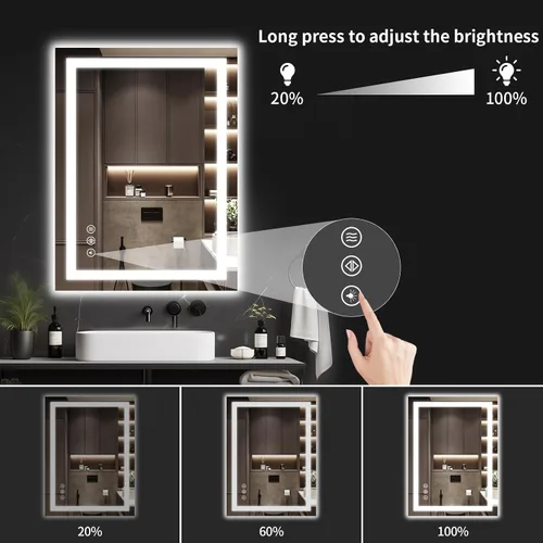 Miniatura 4 de Espejo de baño LED de 24 x 36 pulgadas con luces, regulable, antiniebla, espejo de tocador de baño iluminado para pared, retroiluminado + luz