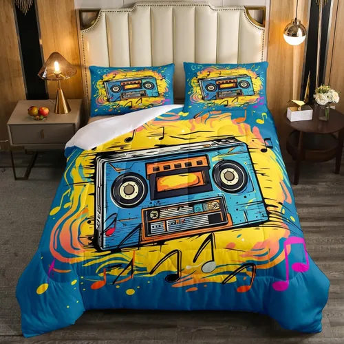 Miniatura 8 de Juego de edredón de cine tamaño individual, ropa de cama vintage de cine para niños, niñas y adultos, juego de edredón de palomitas de maíz