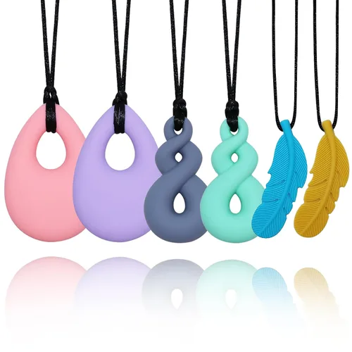 Collares masticables sensoriales para niños y niñas, paquete de 6 collares masticables de silicona para niños y adultos, con autismo, ansiedad,