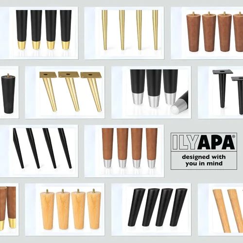 Miniatura 7 de Ilyapa Pies de madera para muebles, juego de 4 muebles cónicos de repuesto de madera negra de 6 pulgadas, patas de mesa auxiliar para sofás, sillas
