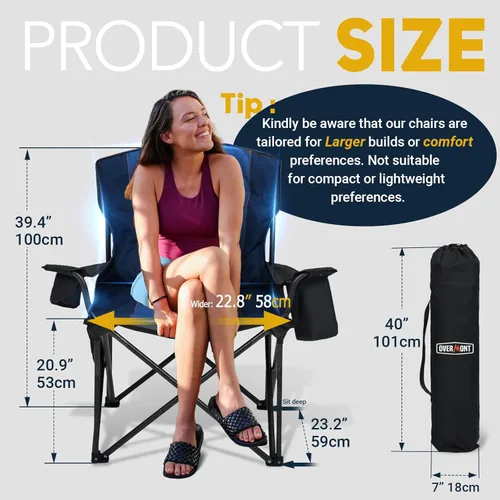 Miniatura 3 de Overmont Silla de camping plegable de gran tamaño, soporte de 500 libras con bolsillos acolchados para enfriar, sillas plegables resistentes