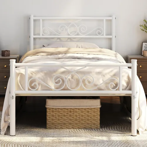 Miniatura 13 de Yaheetech - Base de cama, plataforma clásica de metal con cabecera y estribo - base de colchón con diseño floral para adultos, niñas, niños - Negro