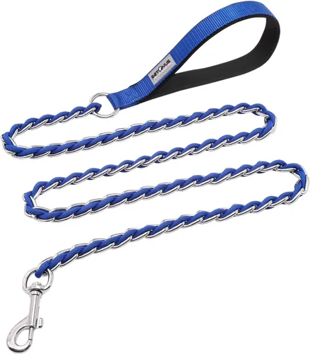 Miniatura 16 de Correa de cadena para perro a prueba de mordidas para perros medianos y grandes, cadena de eslabones antimasticación de 5.2 pies/4 pies, fuerte