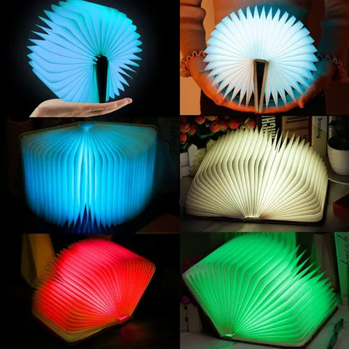 Miniatura 8 de Luz de libro de madera novedosa LED luz nocturna portátil plegable lámpara de libro linterna de papel para decoración del hogar, regalos