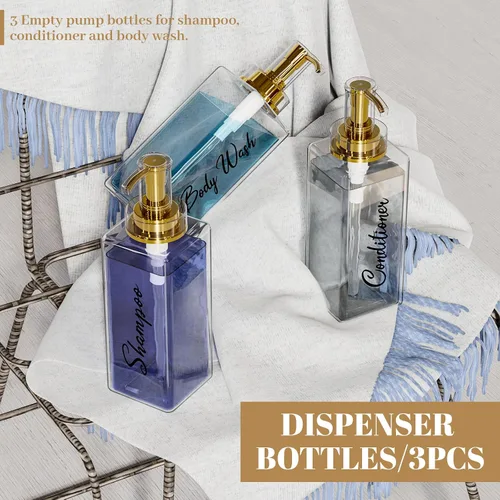 Miniatura 6 de Akalin Dispensador de champú y acondicionador brillante de 16 onzas, juego de 3 botellas brillantes recargables de champú y acondicionador