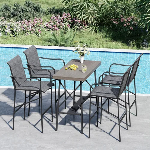 Miniatura 30 de VICLLAX Juego de barra de patio al aire libre de 3 piezas, mesa redonda de altura con agujero para sombrilla y 2 sillas de textileno para césped