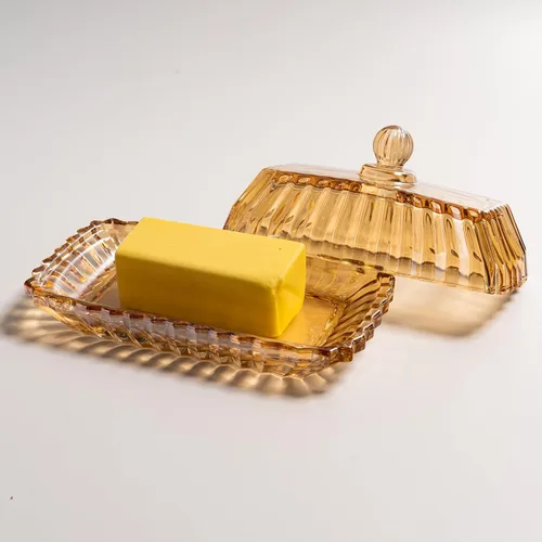 Miniatura 7 de Mantequera de Vidrio en Color Champán con Tapa, Bandeja Cubierta para Mantequilla en Barra, Envase de Almacenamiento de Mantequilla de Cristal