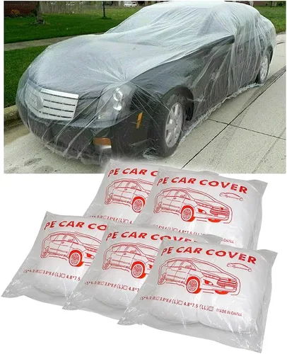 Miniatura 5 de Paquete de 2 fundas desechables de plástico transparente para automóvil, cubierta universal de lluvia y polvo para garaje con banda elástica, grande
