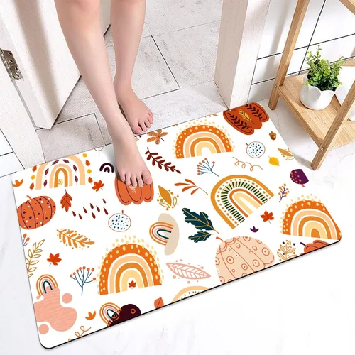 MEHOFOND Tapete de baño bohemio con diseño de arco iris, abstracto, minimalista, geométrico, de mediados de siglo, calabaza, decoración de baño,
