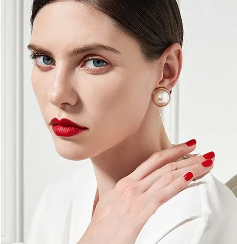 Miniatura 2 de Pendientes de Clip de Perla para Mujer, Pendientes de Clip Colgante para Mujer, Pendientes de Perla Blanca Imitación Chapados en Oro, Pendientes