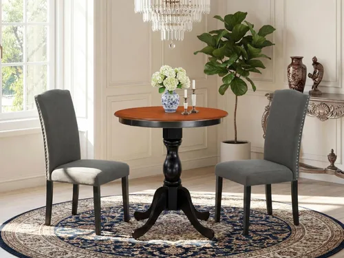 Miniatura 2 de East West Furniture ESEN3-BCH-20 - Juego de mesa y sillas de cocina de 3 piezas contiene una mesa redonda de comedor con pedestal y 2 sillas Parsons