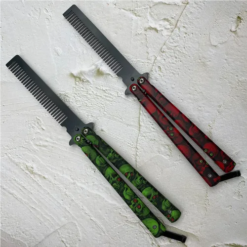 Miniatura 6 de Peine de entrenamiento de práctica diseñado con cuchillo de mariposa, peine de entrenamiento portátil, fácil de practicar volteo (verde)